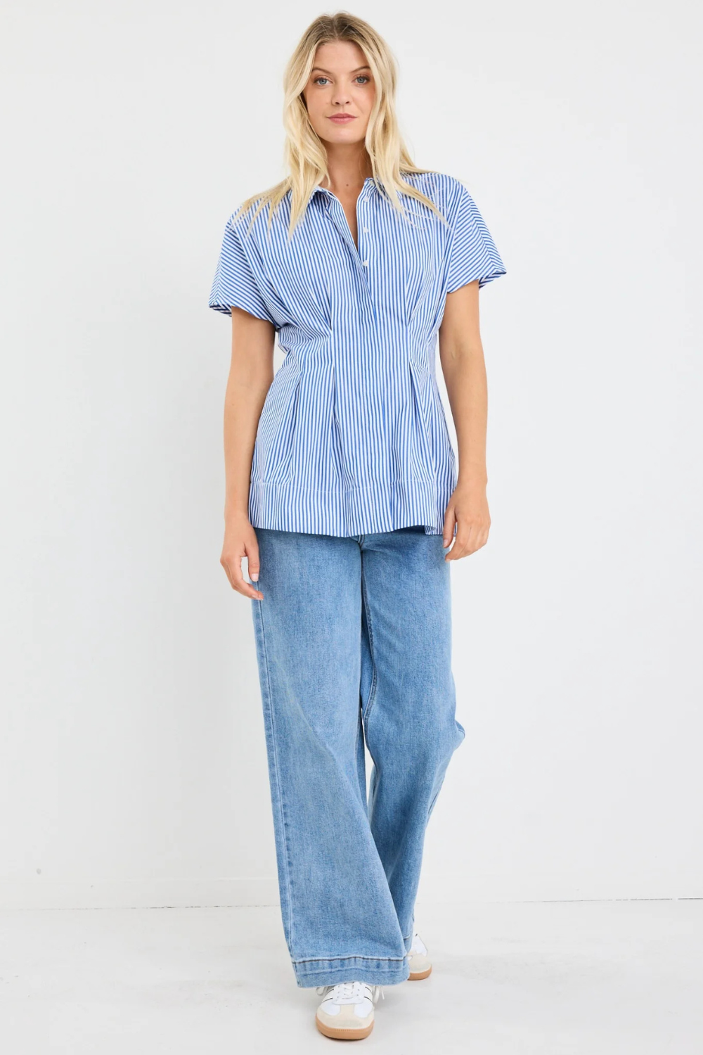 Astute Bright Blue Stripe Sleeveless Corset Detail Top