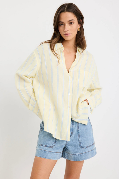 Exalted Yellow Stripe Linen Viscose Oversized Shirt
