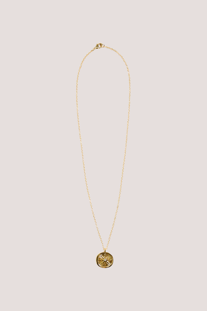 Round Pendant with Charm Gold Necklace