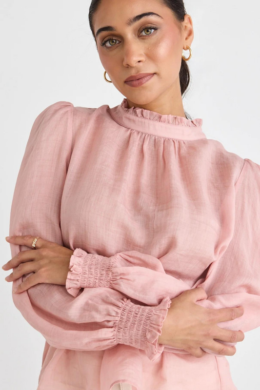 Poet Blush Semi Sheer High Neck Relaxed Top