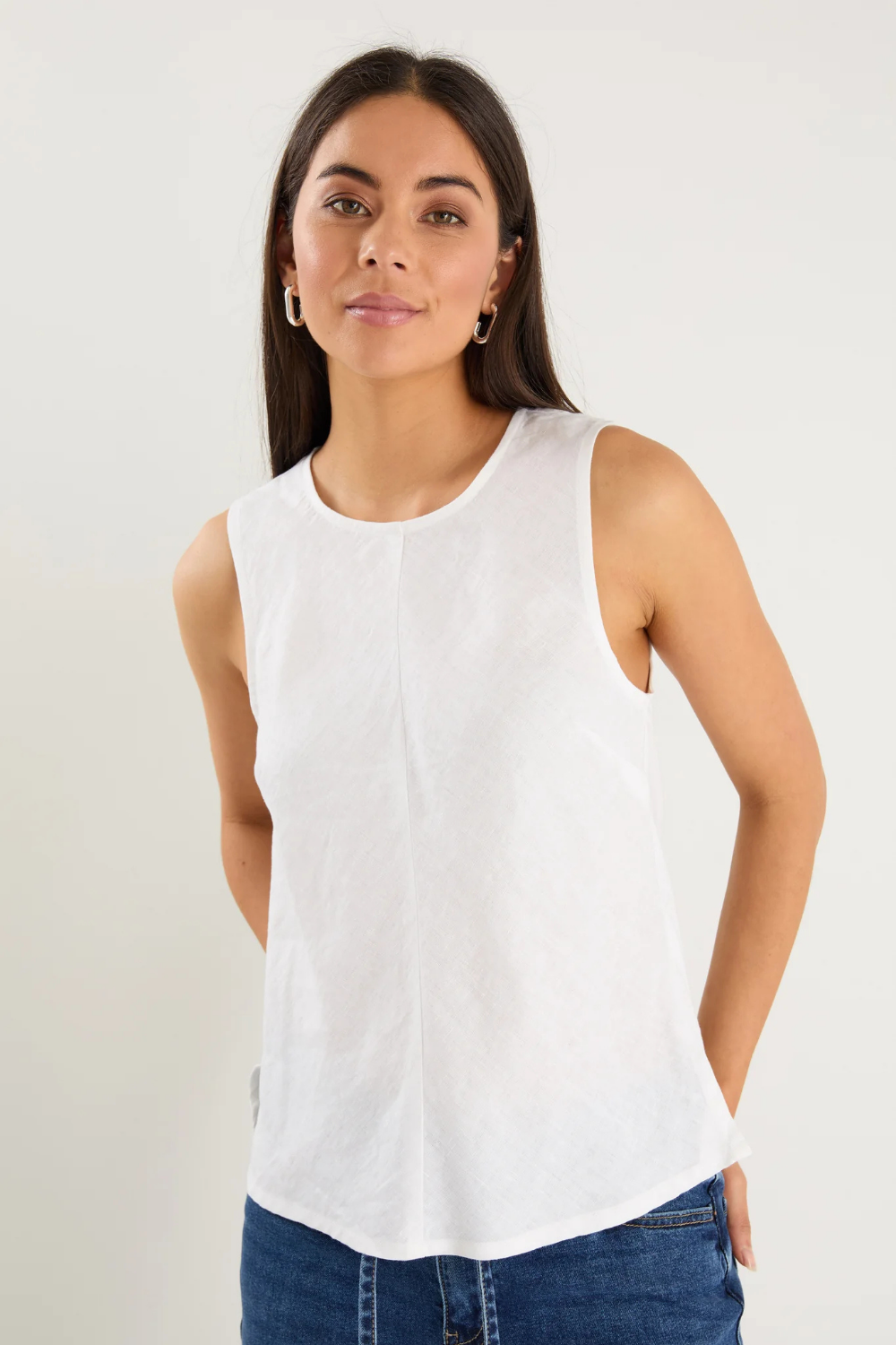 Shoreline Ivory Linen Bias Sleeveless Shell Top