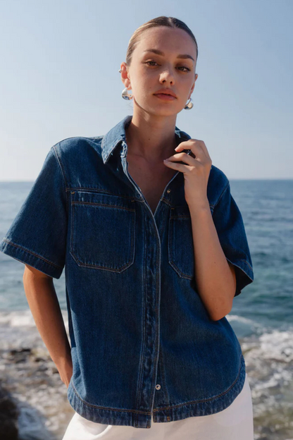 Crucial Storm Blue Denim Short Sleeve Shacket