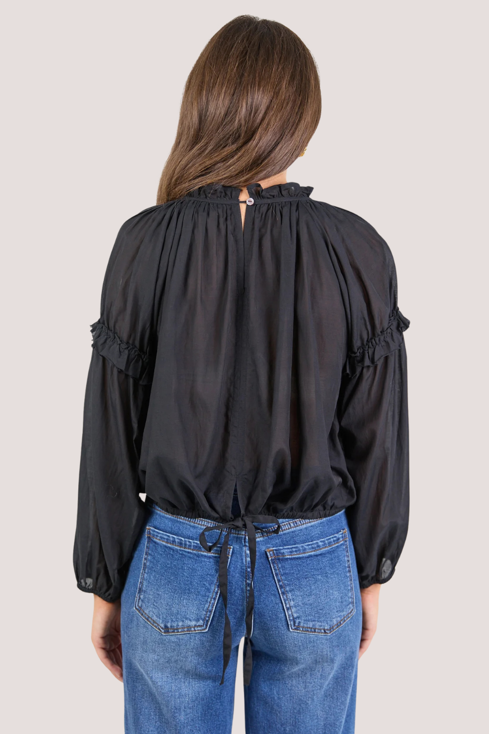 Manifest Black Voile Frill Detail LS Top