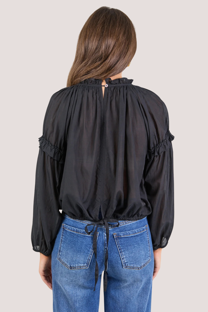 Manifest Black Voile Frill Detail LS Top
