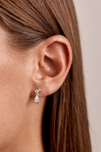Sterling Silver Quiet Radiance Drop Stud Earrings