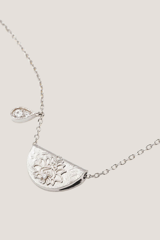 Sterling Silver Lotus Birthstone Necklace - April - White Topaz