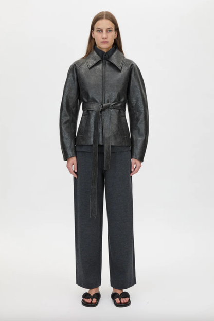 Oreno Croc Belted Jacket | Charcoal