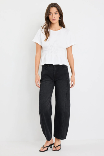 Svelte Ivory Shirred Detail SS Tee