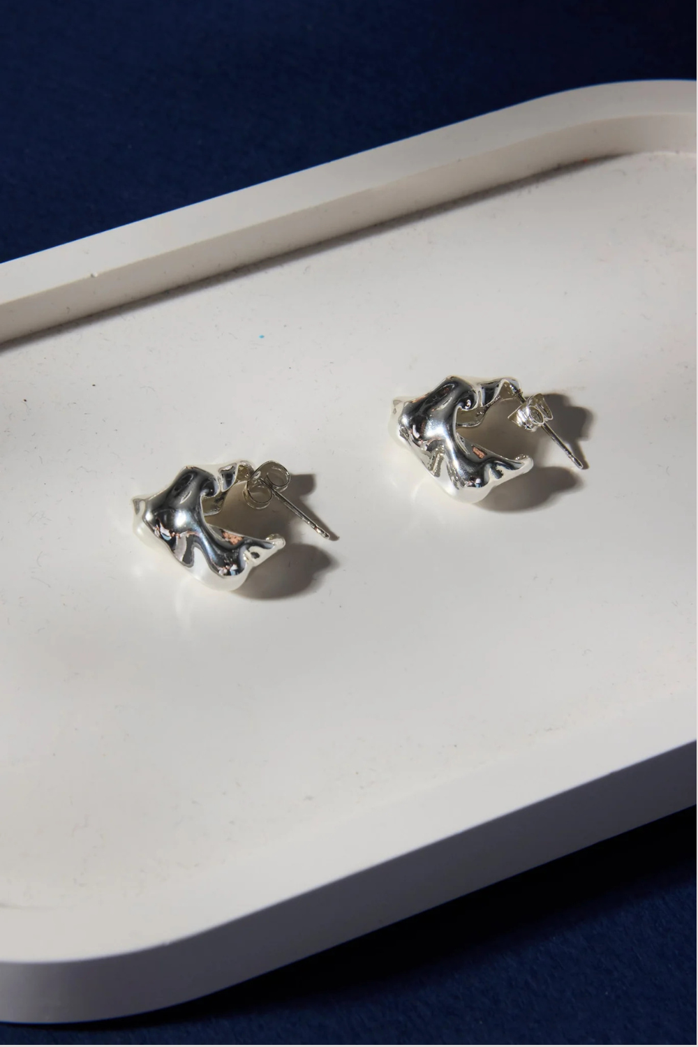 Wavy Organic Sterling Silver Plate Huggie Earring