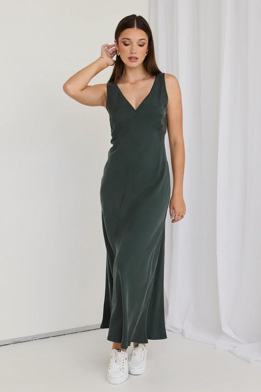 Horizon Forest Cupro Blend Sleeveless Maxi Dress