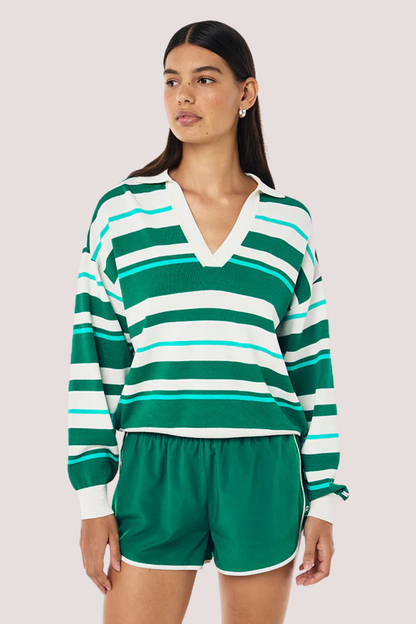 Retreat Stripe Collar Knit | College Green Stripe
