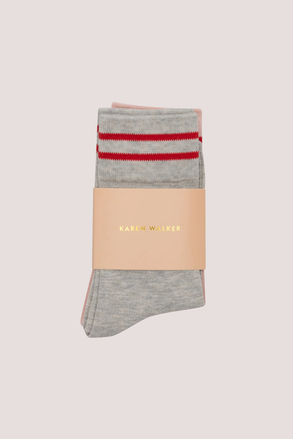Runaway Girl Socks 2 Pack Light Grey Blush/Red One Size
