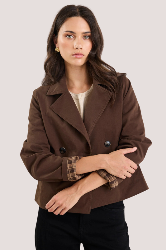 Pathway Chocolate Cropped Trench Jacket