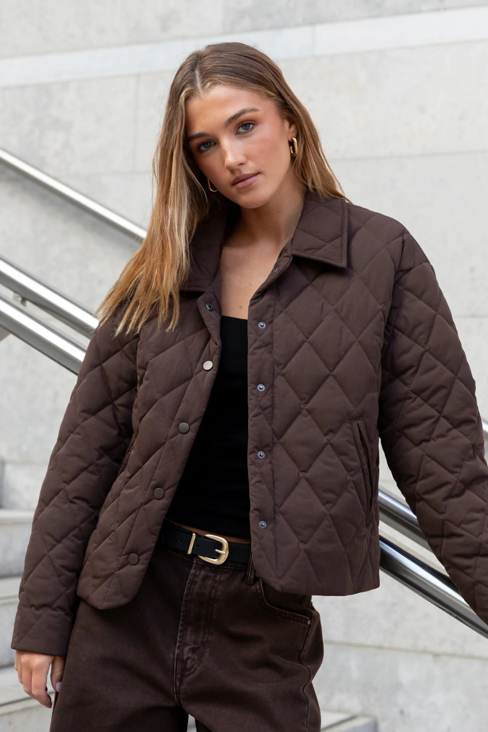Absolute Chocolate Collared Quilted Jacket