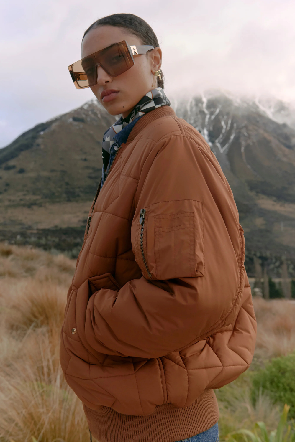 Quilted Bomber Jacket | Dark Tan