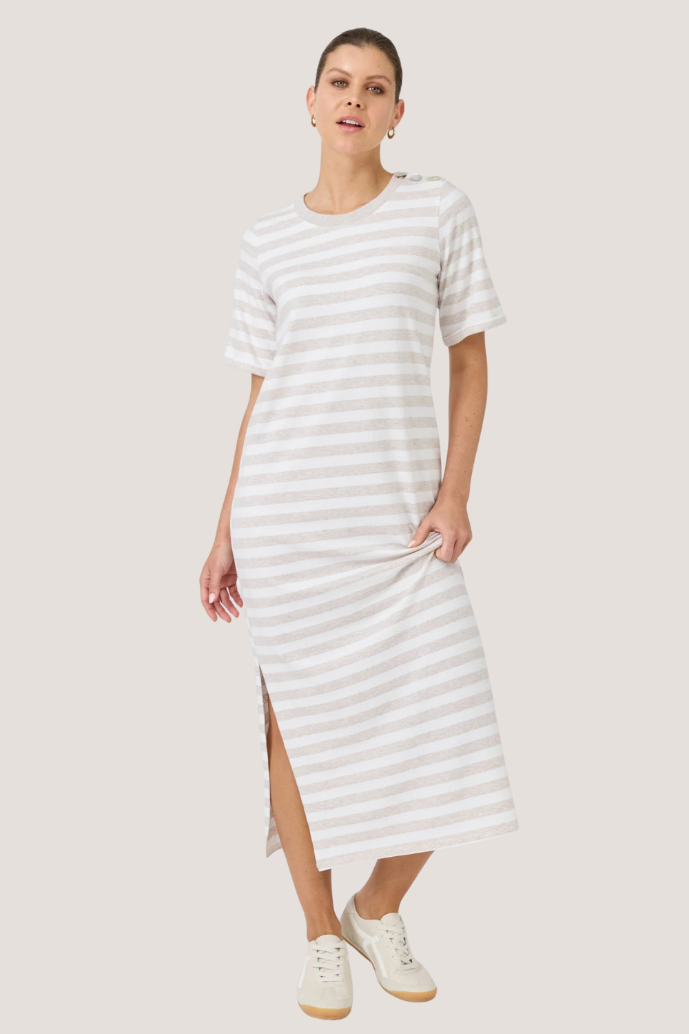 Studio Stripe Tshirt Dress | Stone