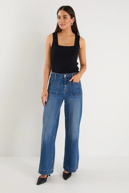 Zoey Marine Blue High Rise Wide Leg Pocket Jean