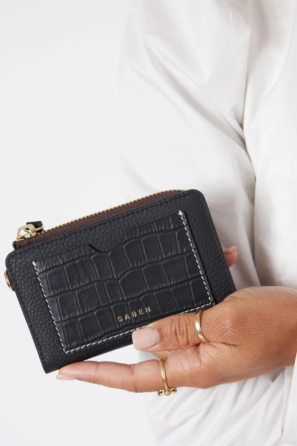 Wednesday Wallet | Black + Croc + White Stitch