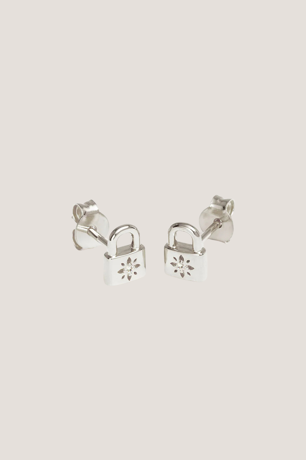 Sterling Silver Crystal Lotus Padlock Stud Earrings