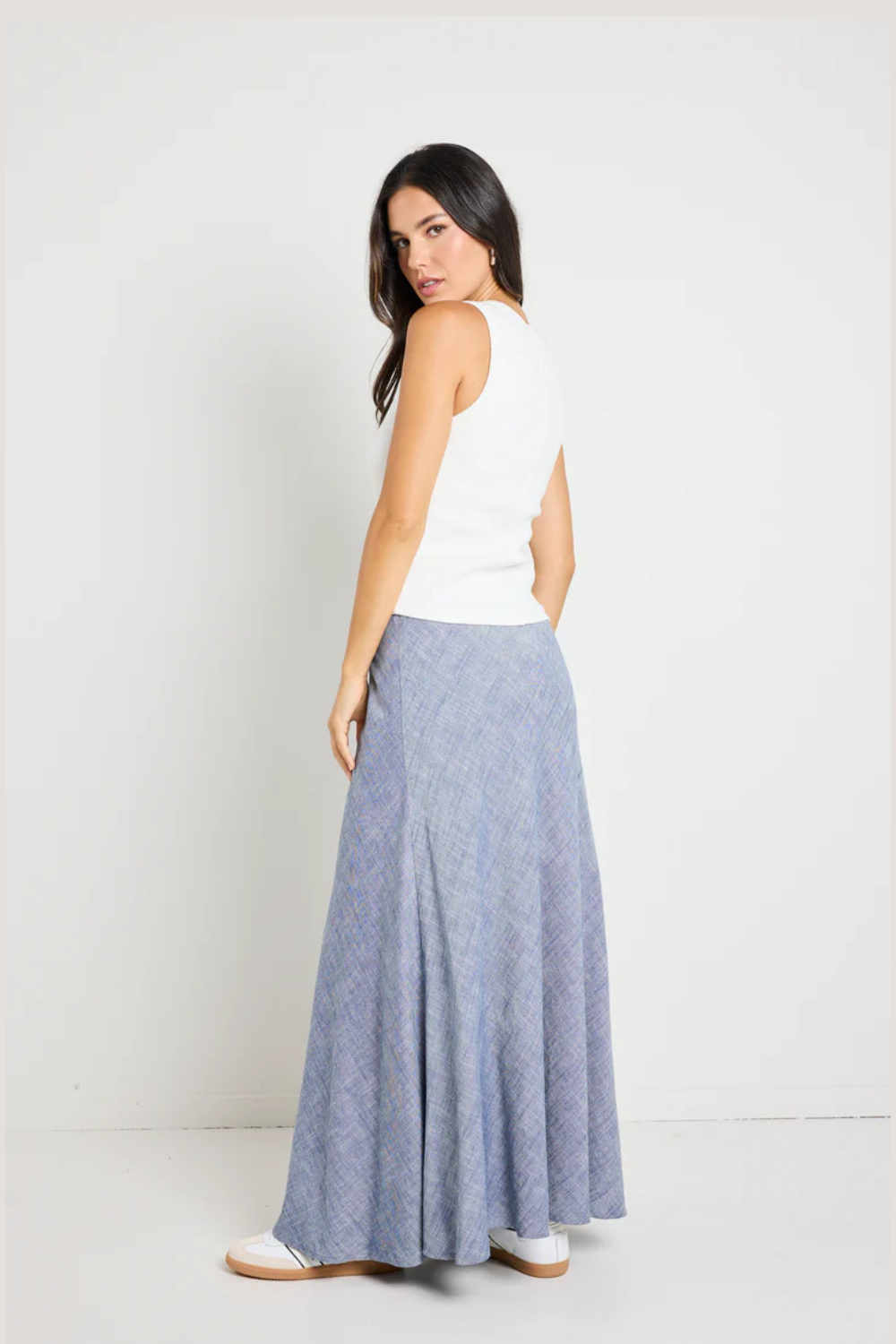 Lagos Chambray Blue Floaty Bias Cut Maxi Skirt