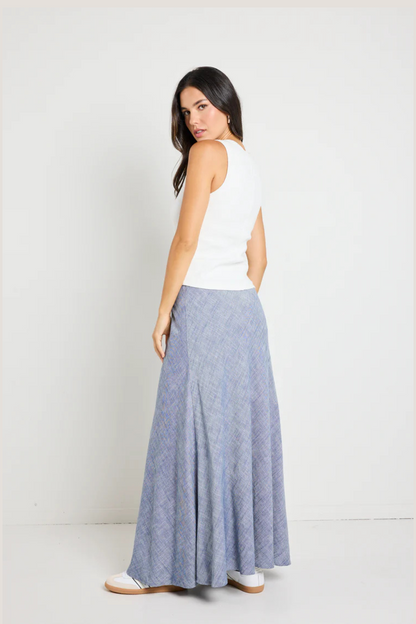 Lagos Chambray Blue Floaty Bias Cut Maxi Skirt