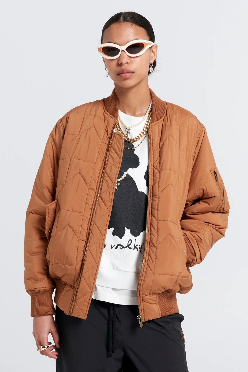 Quilted Bomber Jacket | Dark Tan
