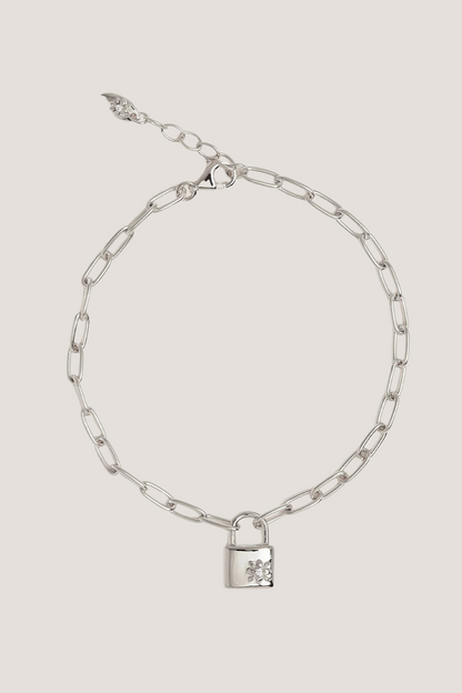 Sterling Silver Promise of Us Lotus Padlock Bracelet