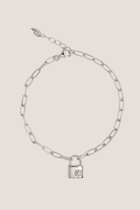 Sterling Silver Promise of Us Lotus Padlock Bracelet