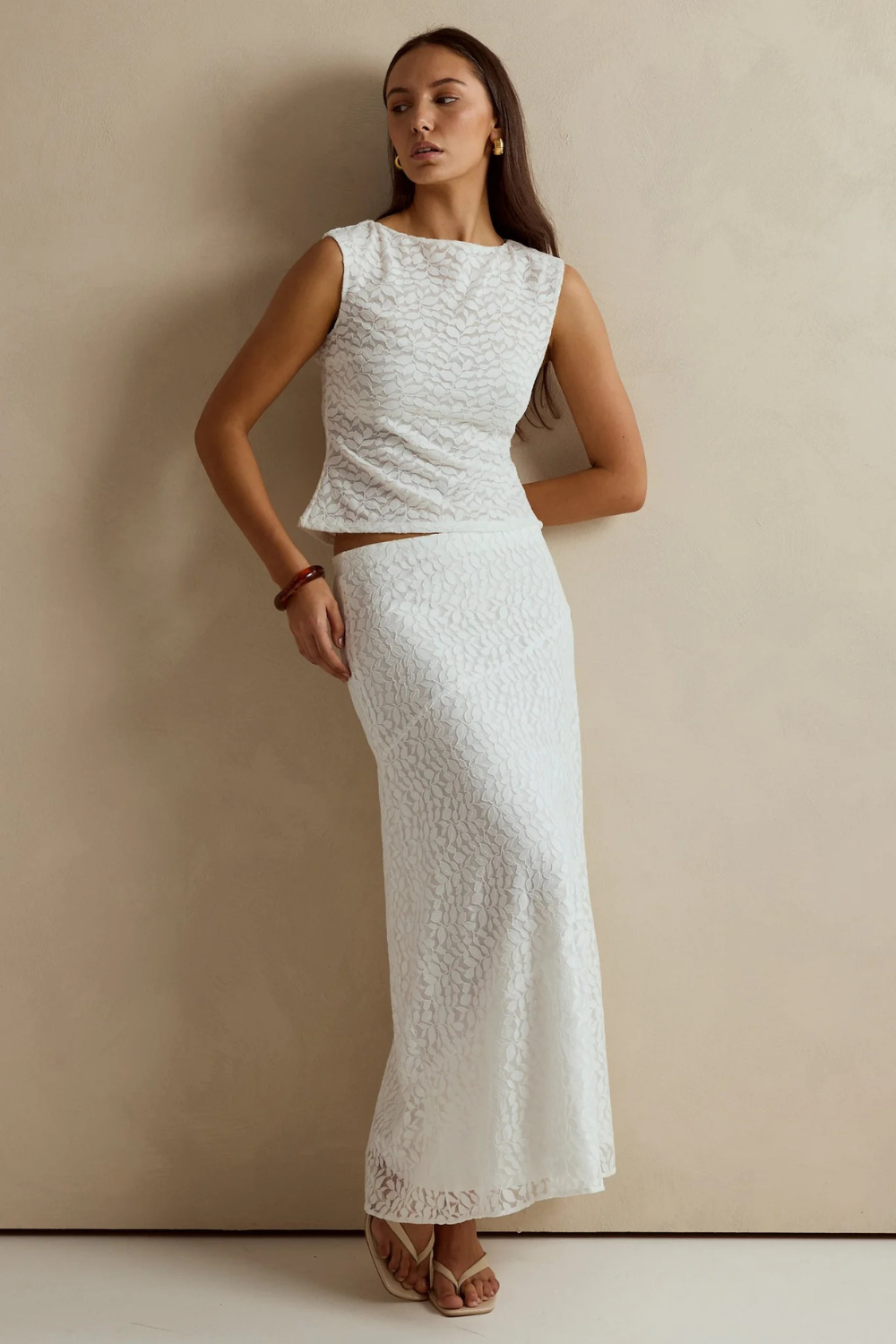 Zeus Ivory Lace Bias Maxi Skirt