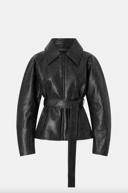 Oreno Croc Belted Jacket | Charcoal