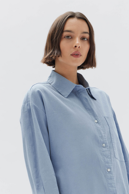 Grace Linen Blend Long Sleeve Shirt | Glacial