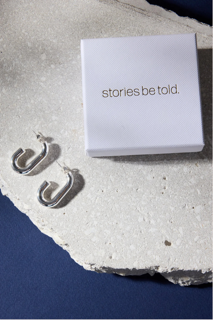 Rectangle Silver Huggie Earring