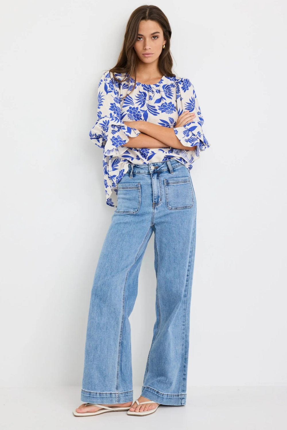 Justify Blue Lotus SS Blouson Sleeve Top