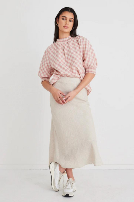 Bliss Linen Bias Midi Skirt | Natural