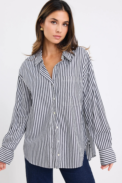 You Got This Black Stripe Poplin Oversized Shirt