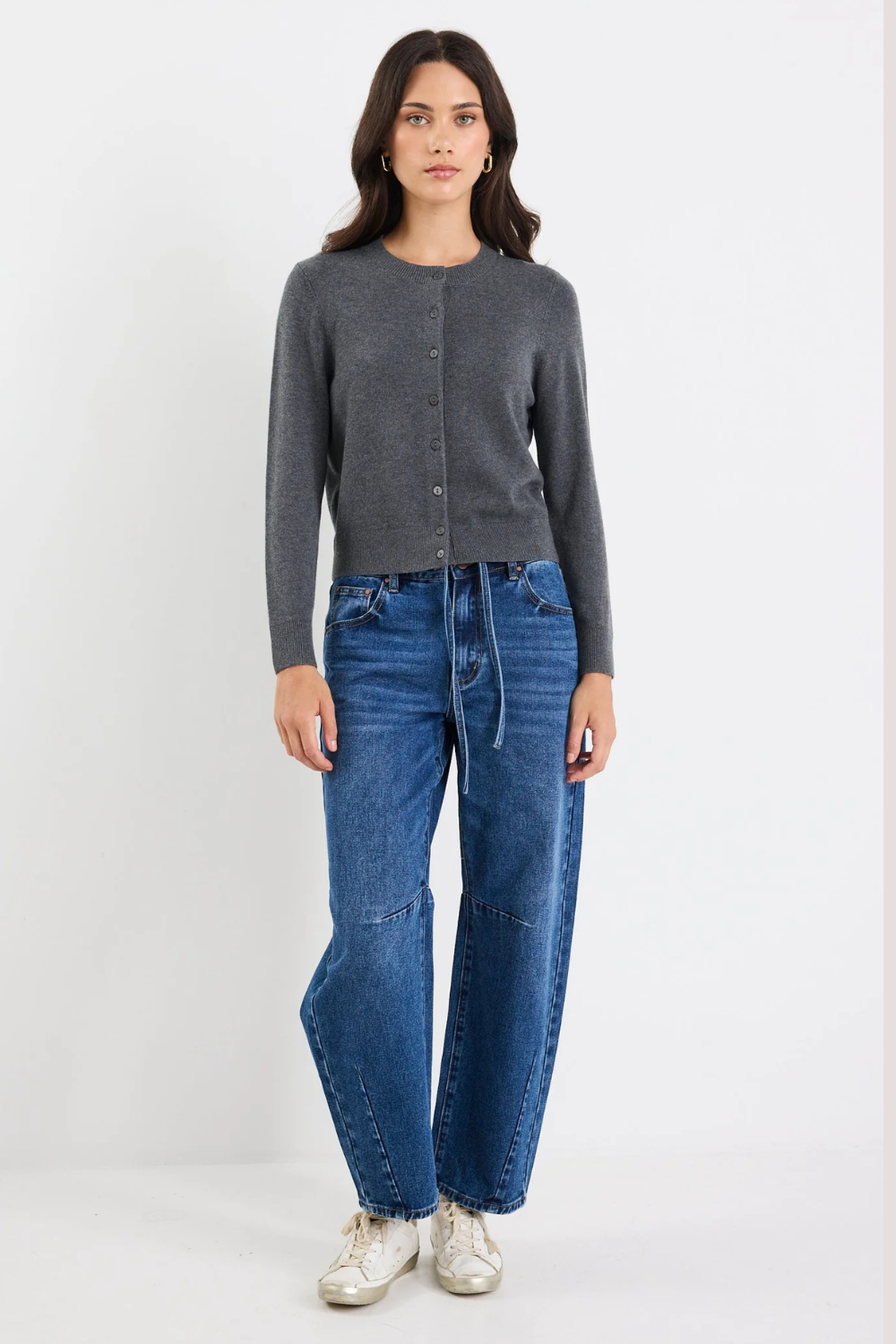 Autograph Charcoal Soft Fine Gauge Crewneck Cardigan