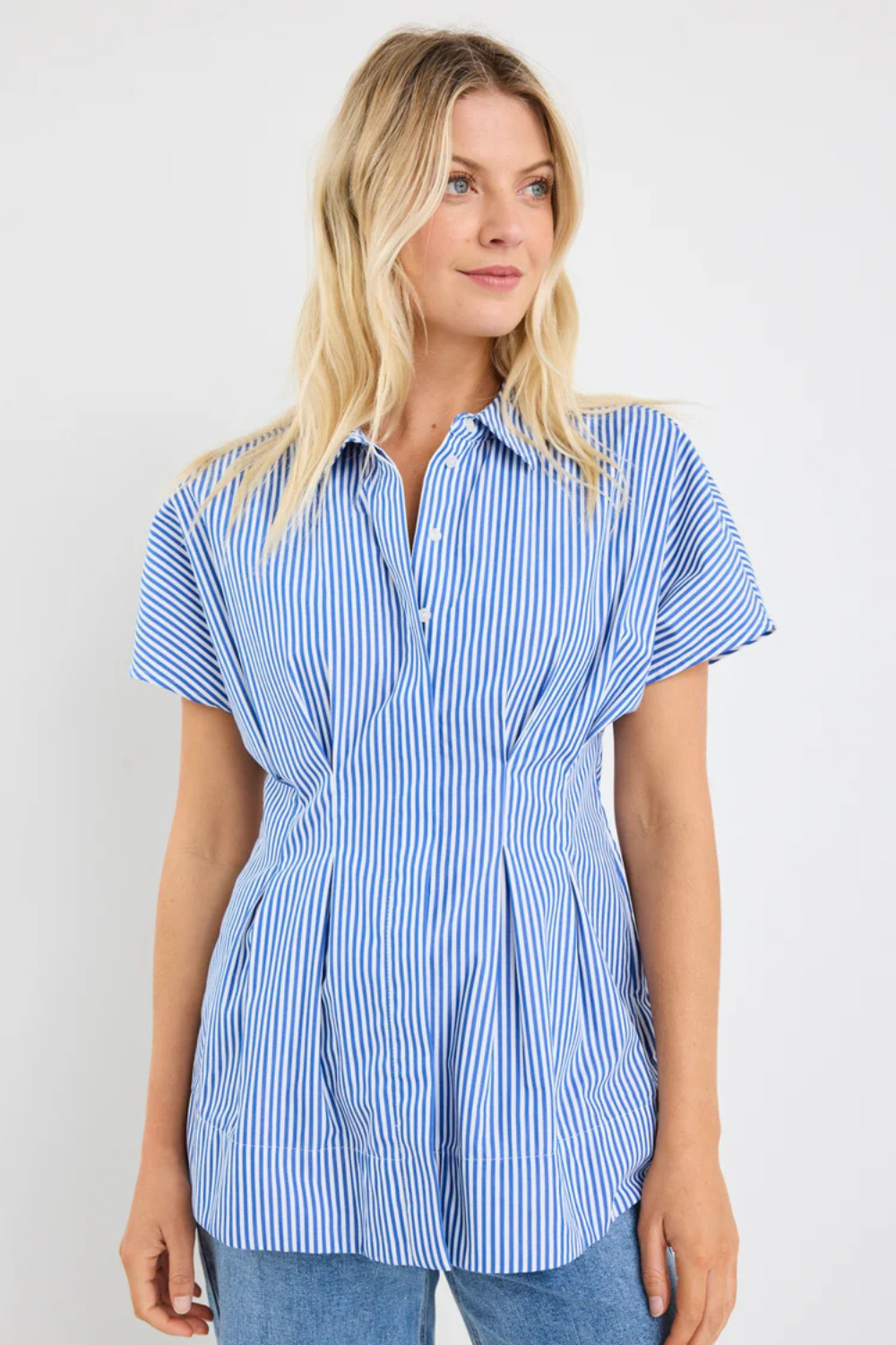 Astute Bright Blue Stripe Sleeveless Corset Detail Top