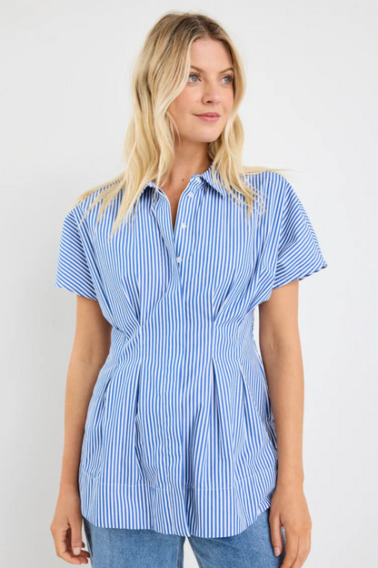 Astute Bright Blue Stripe Sleeveless Corset Detail Top