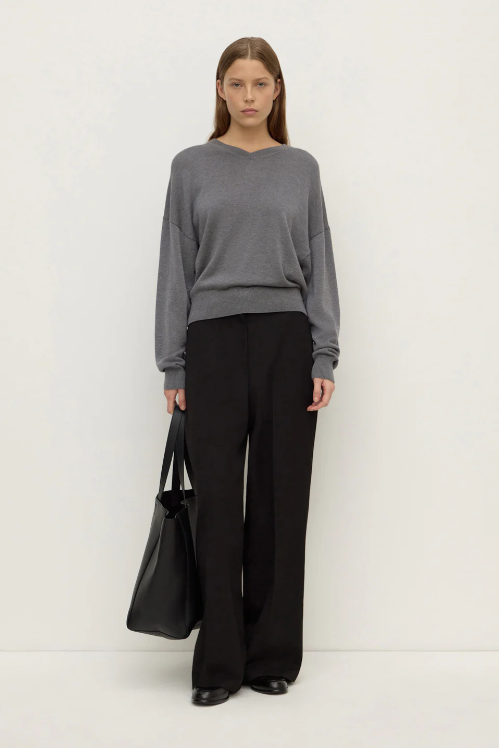 Mira V Neck Sweater | Dark Grey Marle