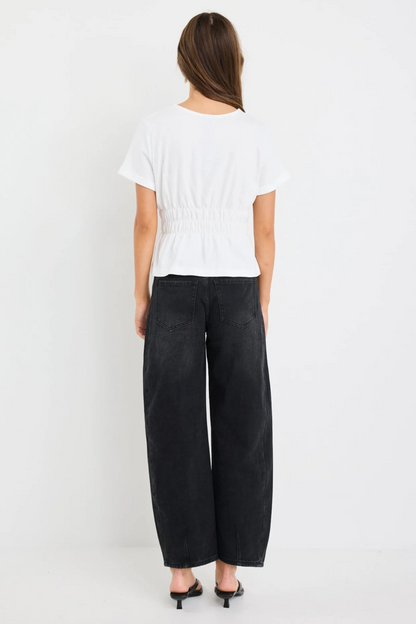 Svelte Ivory Shirred Detail SS Tee