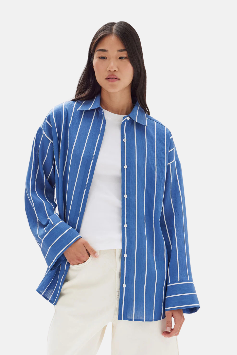 Ayla Stripe Long Sleeve Shirt | Royal/White