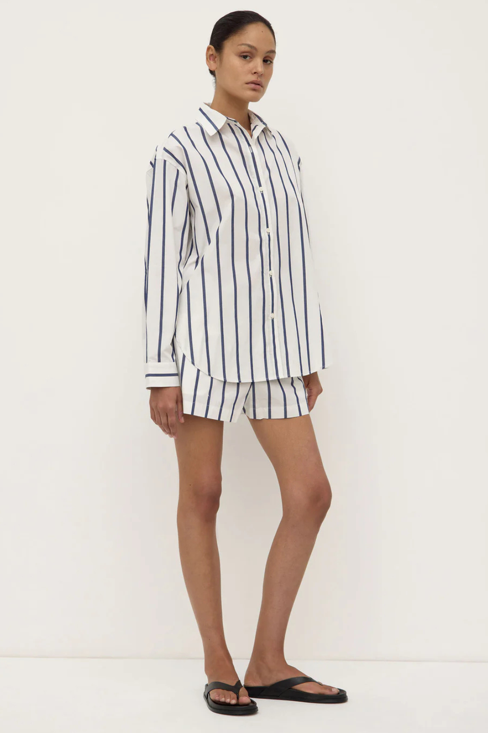 Nara Stripe Shirt | White/True Navy