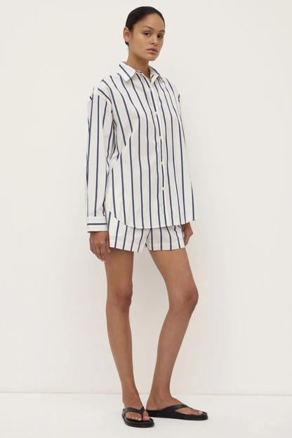 Nara Stripe Shirt | White/True Navy