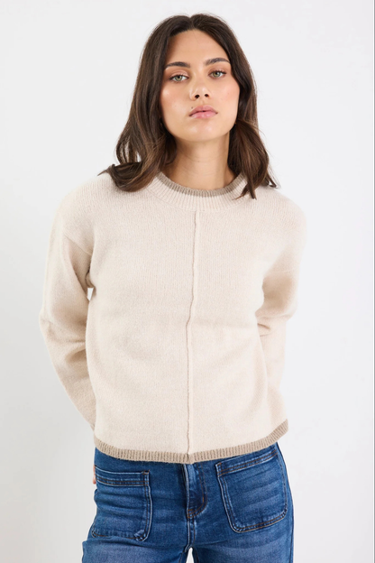 Edge Ivory Mock Neck Contrast Trim Jumper