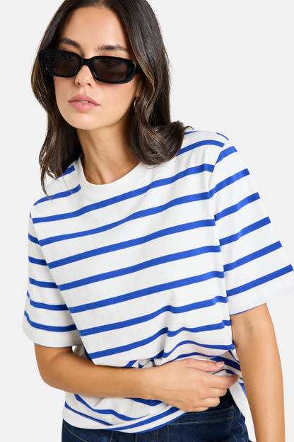 Binding Blue White Stripe Boxy Fit Tee