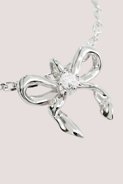 Sterling Silver Forever More Bow Necklace