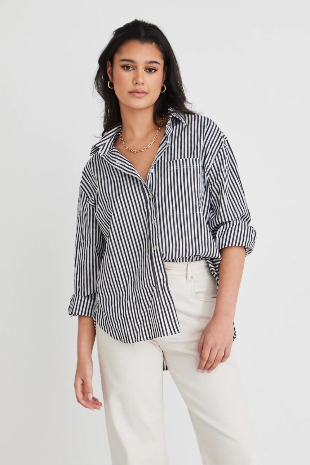 You Got This Black Stripe Poplin Oversized Shirt