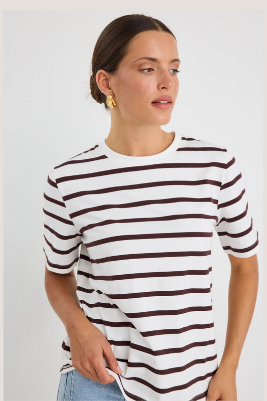 Binding Chocolate White Stripe Boxy Fit Tee