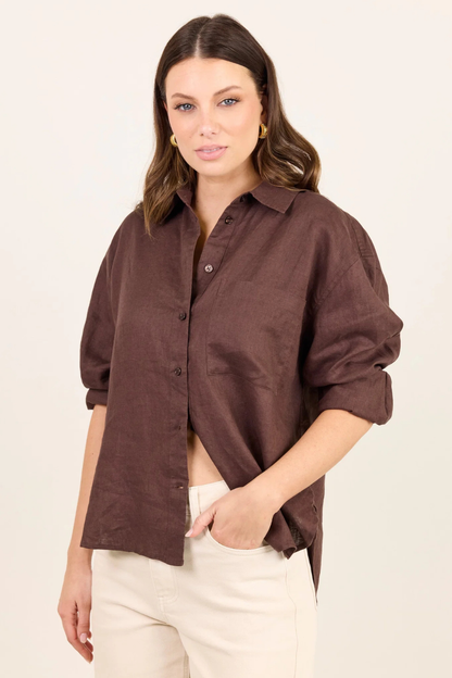 Uplifted Dark Chocolate Linen Oversized Shirt