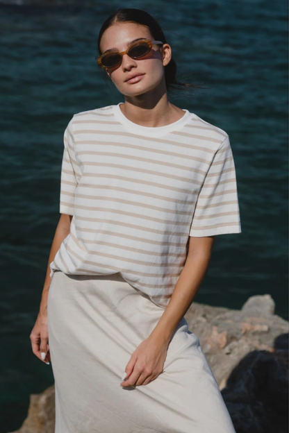 Binding White Natural Stripe Boxy Fit Tee